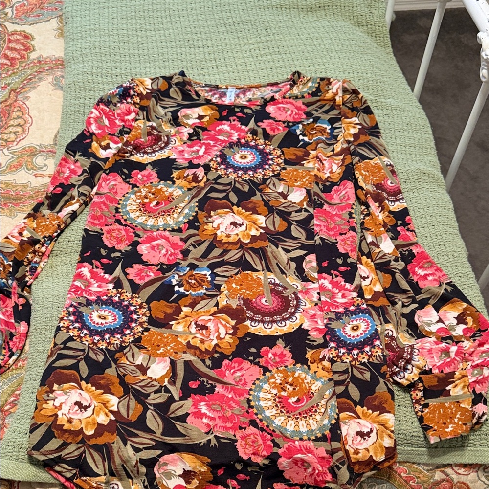 Acting Pro Floral Long Sleeve Top - Black, Pink, Brown